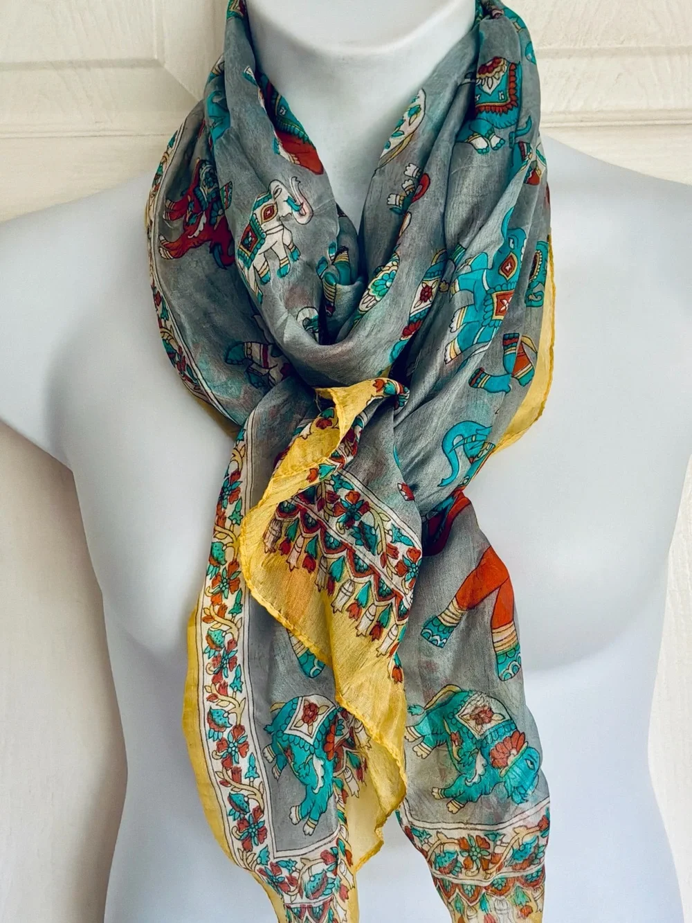 Elephant print silk scarf
